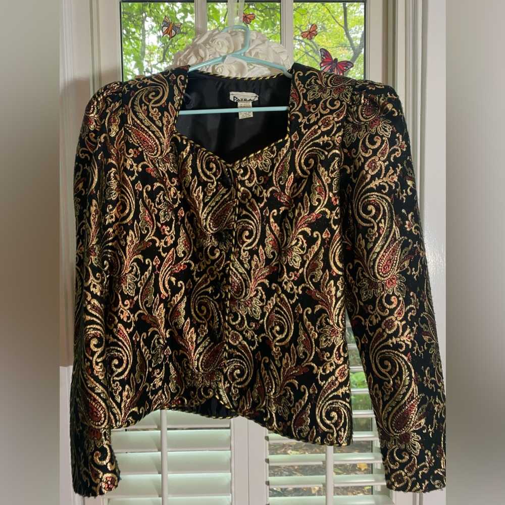 Vintage metallic Patra rusty orange and gold blazer